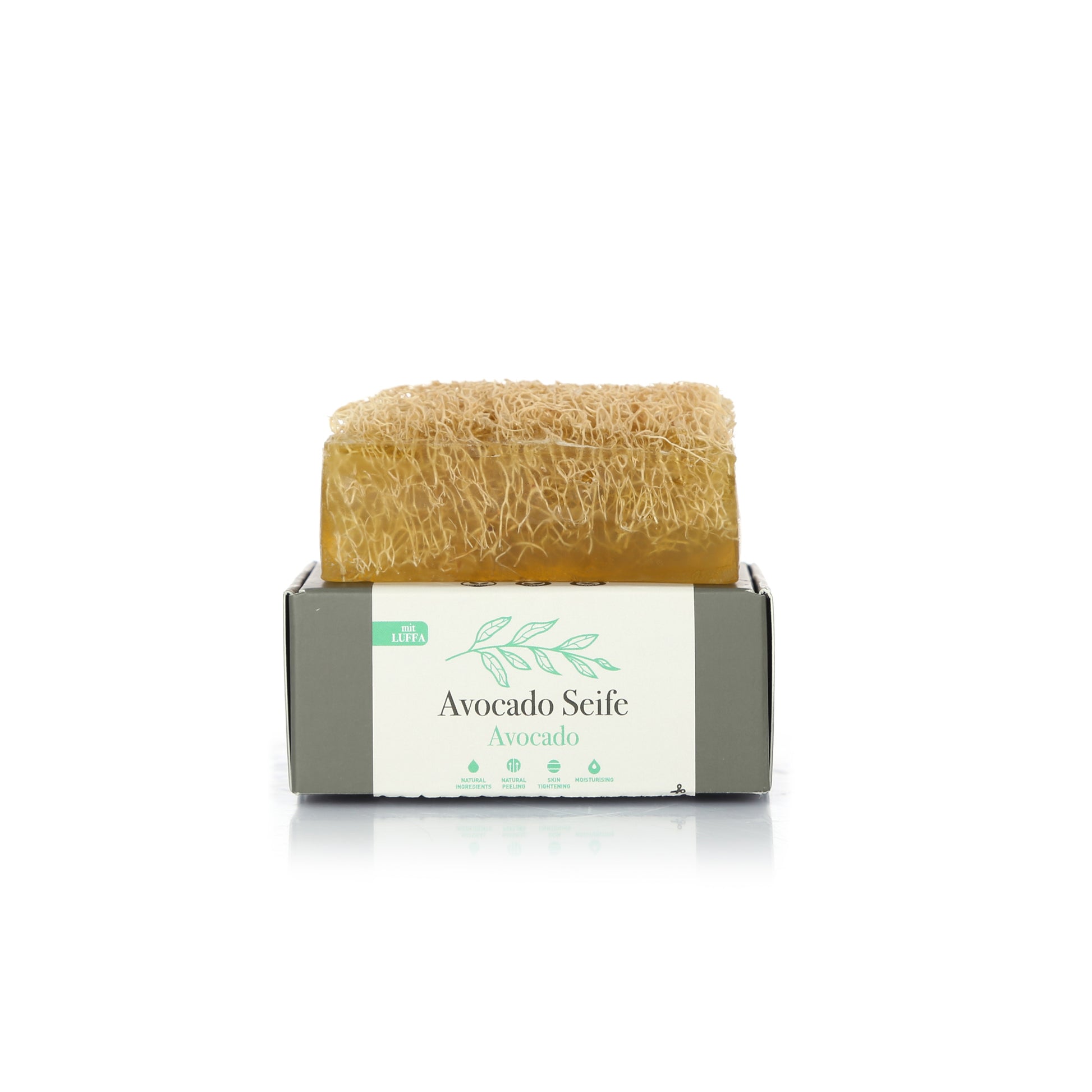 Pflegende Avocado Seife mit Luffa, handgemacht für glatte, weiche Haut.