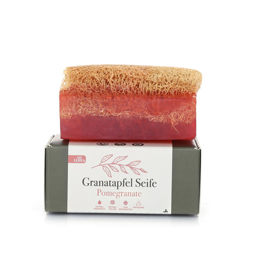 Granatapfel Seife mit Luffa- hangemachte vegane Seife ohne Palmöl und ohne Parabene