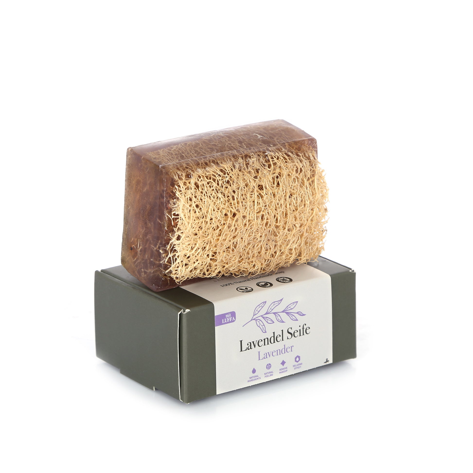 Vegane Lavendel Seife mit Luffa für die unreine Haut. Naturseife mit Lavendelöl reinigt schonend und hat eine beruhigende Wirkung.